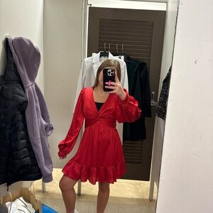 Elegant Red Long Sleeve Dress